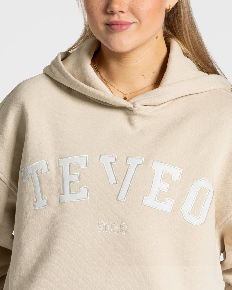 TEVEO College Oversized Hoodie Beżowe | 76582HFXD