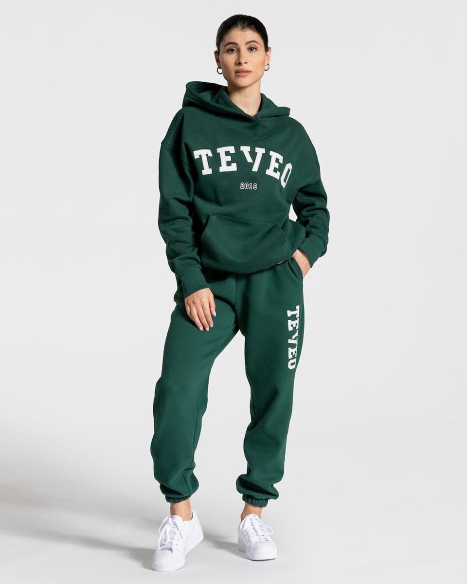 TEVEO College Oversized Hoodie Ciemny Zielone | 05892PKXL