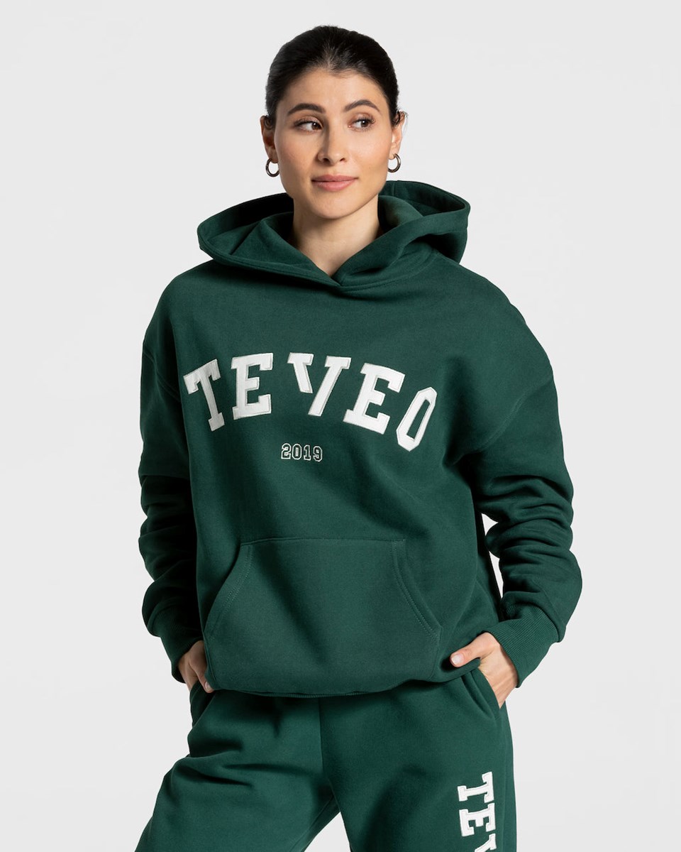 TEVEO College Oversized Hoodie Ciemny Zielone | 05892PKXL