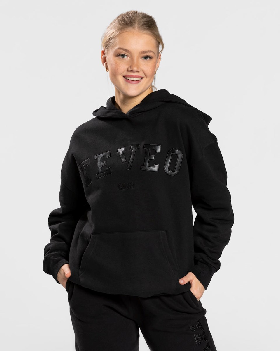 TEVEO College Oversized Hoodie Czarne | 78251OCTJ