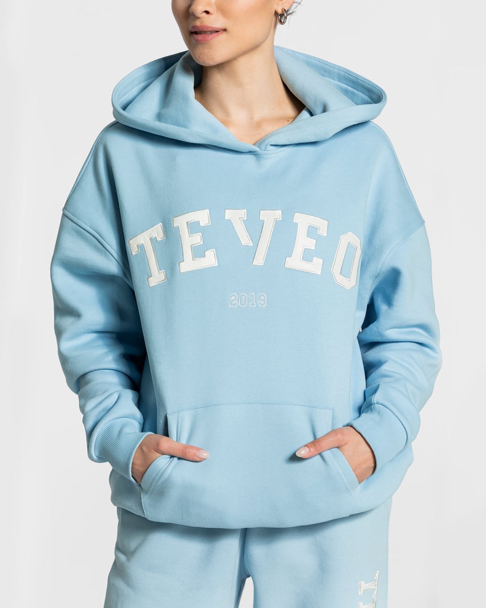 TEVEO College Oversized Hoodie Niebieskie | 20316RSPJ