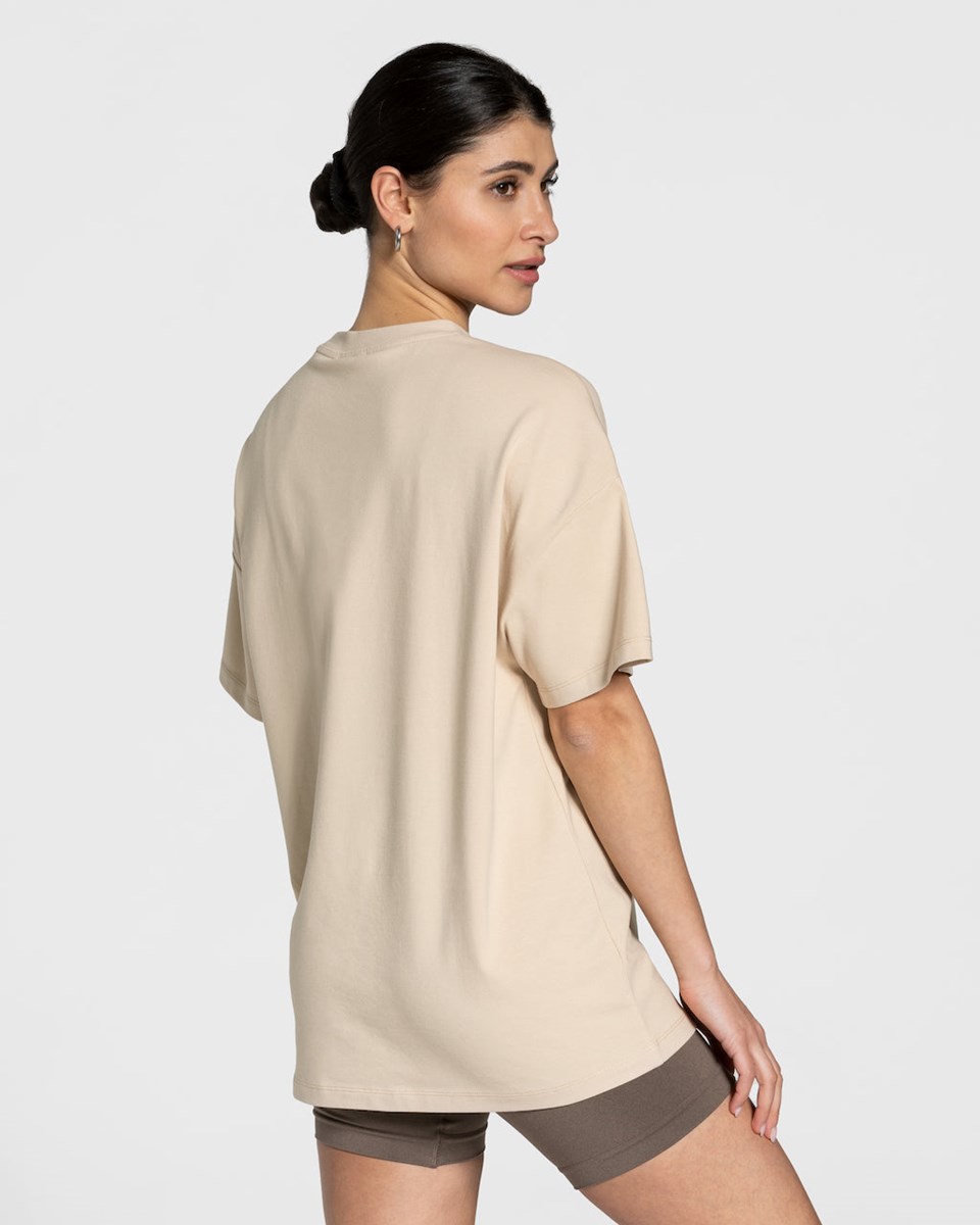 TEVEO College Oversized T-Shirt Beżowe | 57628OQTS