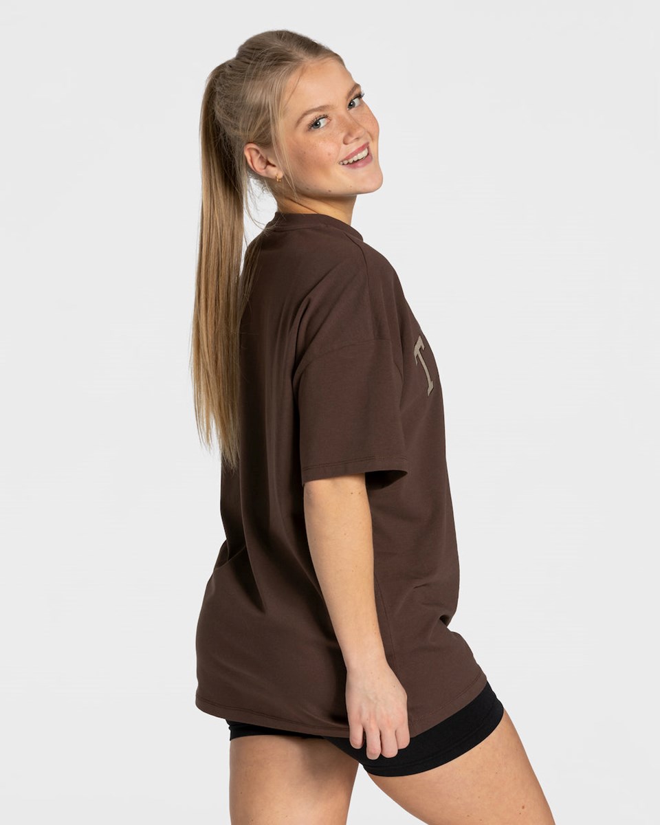 TEVEO College Oversized T-Shirt Ciemny Brązowe | 30628JSFK