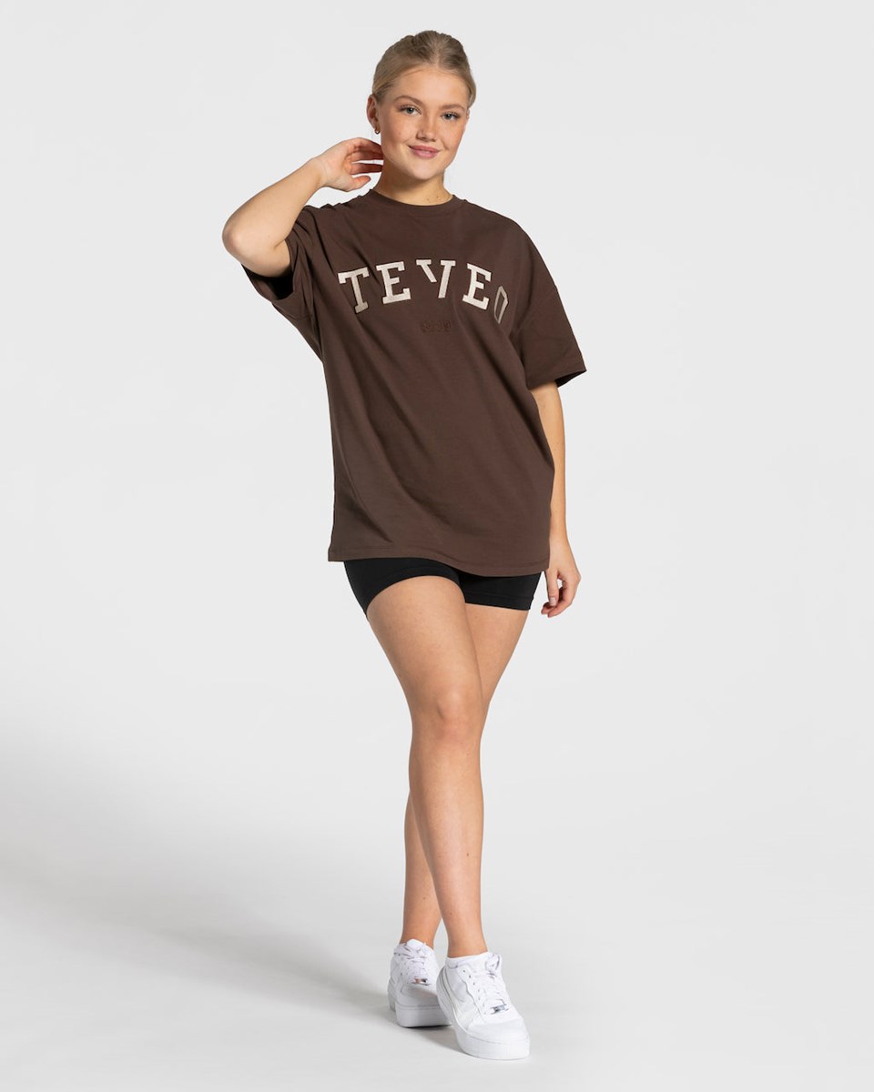 TEVEO College Oversized T-Shirt Ciemny Brązowe | 30628JSFK