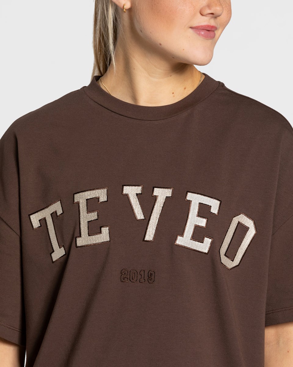 TEVEO College Oversized T-Shirt Ciemny Brązowe | 30628JSFK