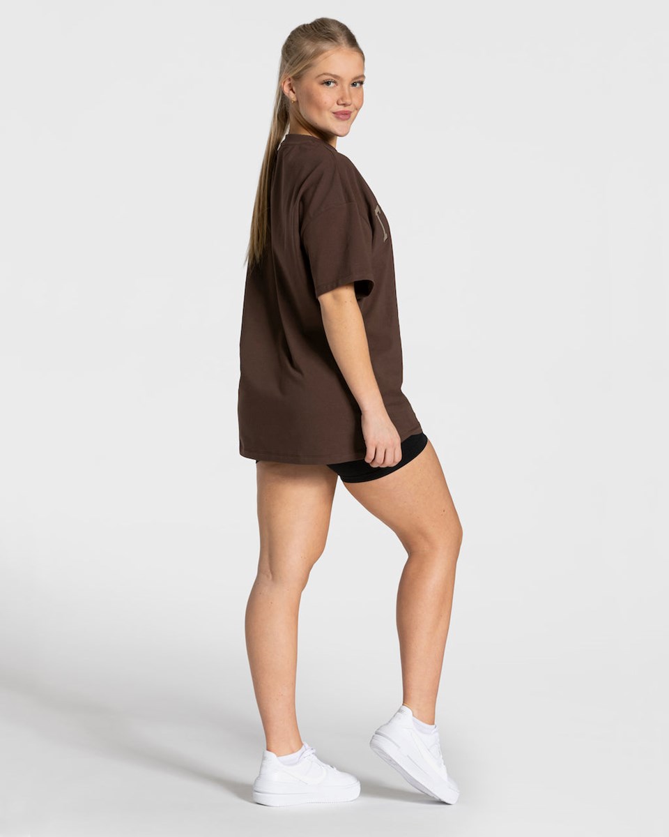 TEVEO College Oversized T-Shirt Ciemny Brązowe | 30628JSFK