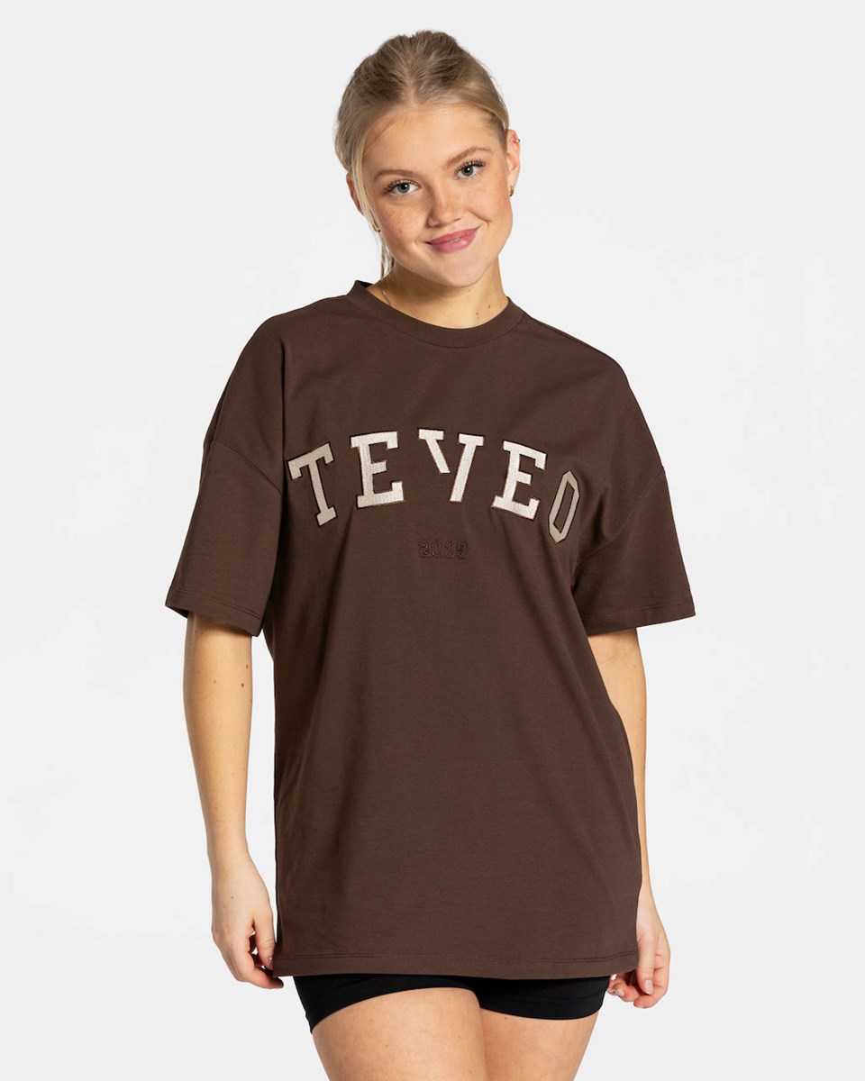 TEVEO College Oversized T-Shirt Ciemny Brązowe | 30628JSFK