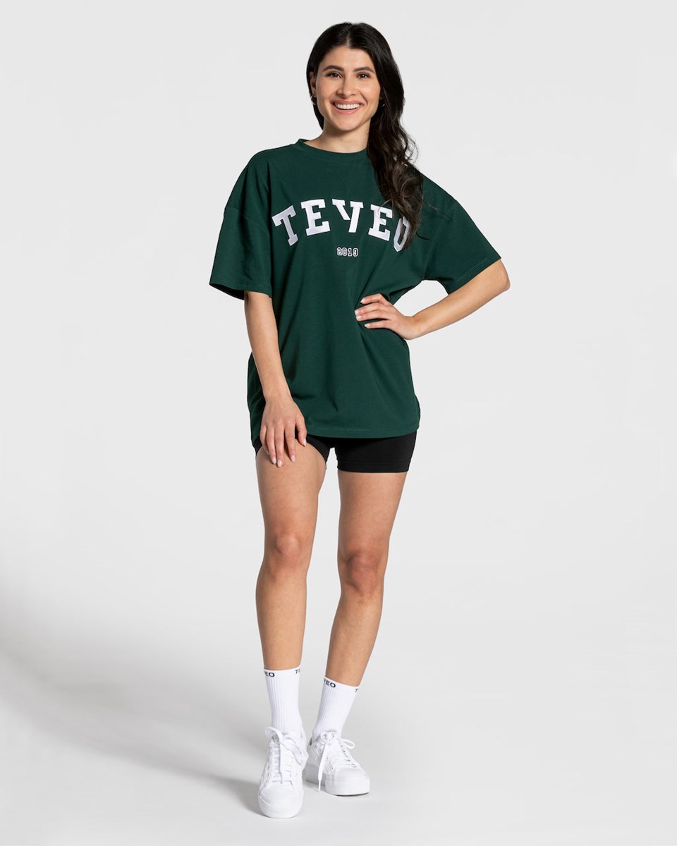 TEVEO College Oversized T-Shirt Ciemny Zielone | 41025DTEO