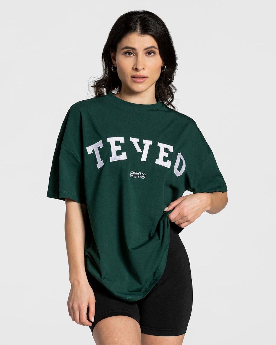 TEVEO College Oversized T-Shirt Ciemny Zielone | 41025DTEO