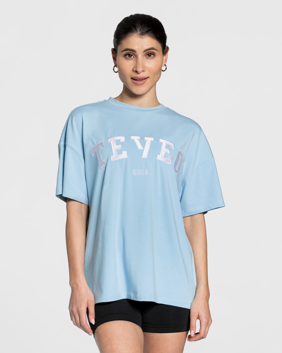 TEVEO College Oversized T-Shirt Niebieskie | 59310EYWG