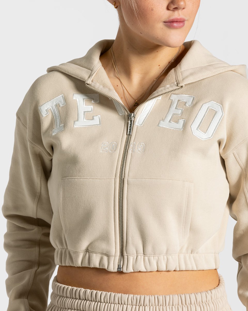 TEVEO College Zip Hoodie Beżowe | 87904JPMK