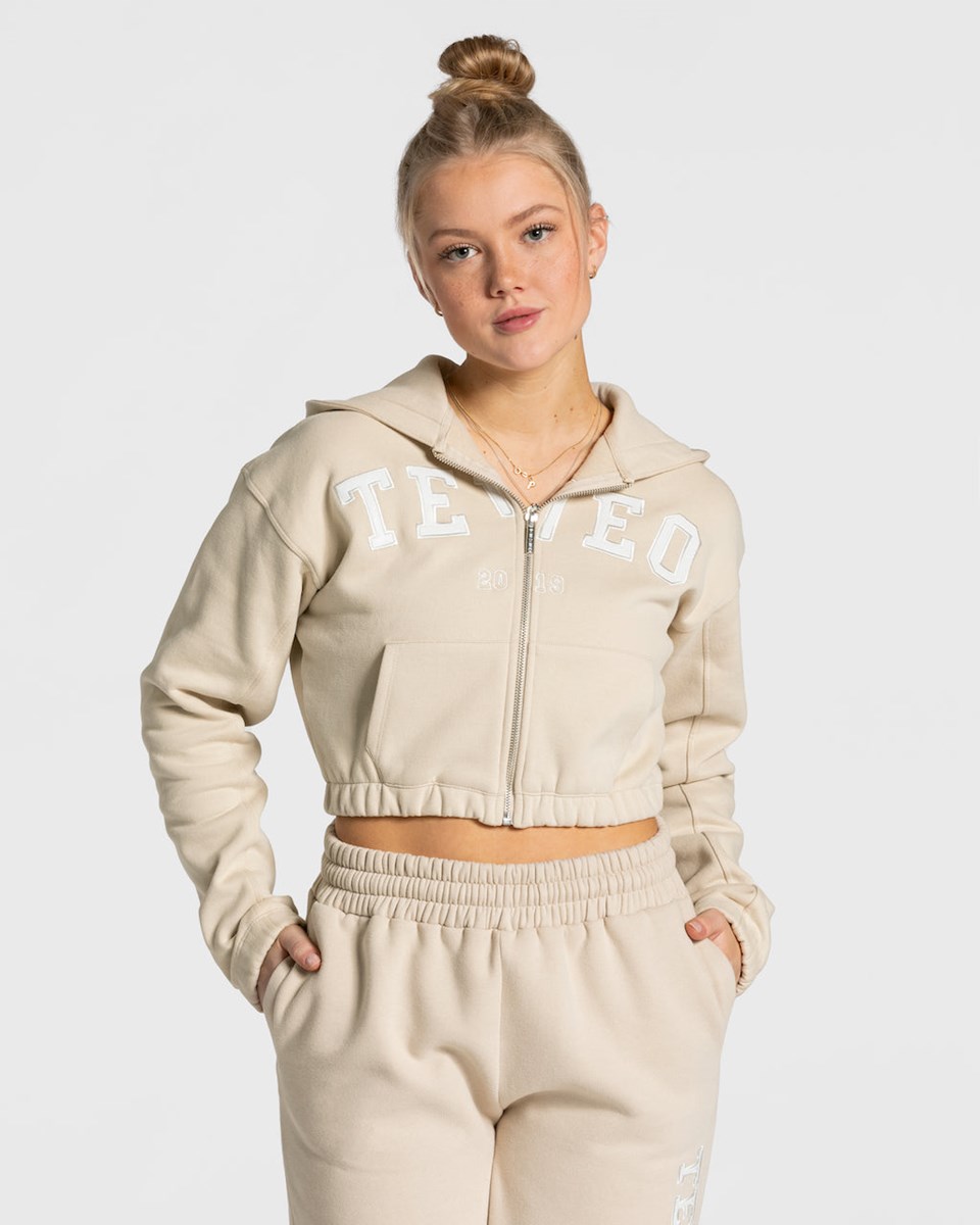 TEVEO College Zip Hoodie Beżowe | 87904JPMK