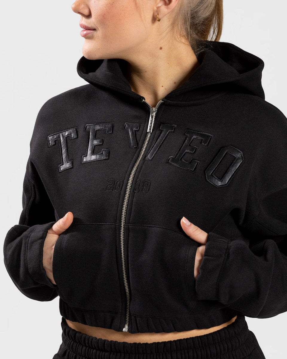 TEVEO College Zip Hoodie Czarne | 81923IACK