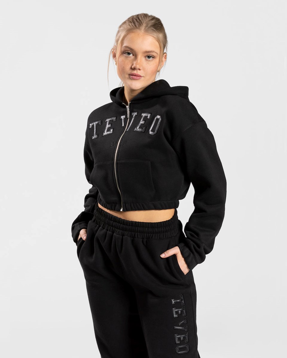 TEVEO College Zip Hoodie Czarne | 81923IACK