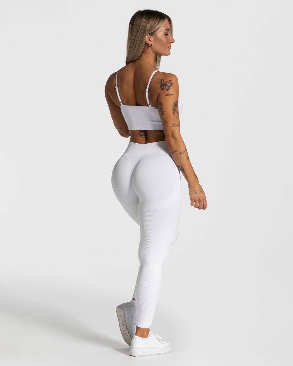 TEVEO Elegancki Scrunch Leggings Białe | 24307OJYB