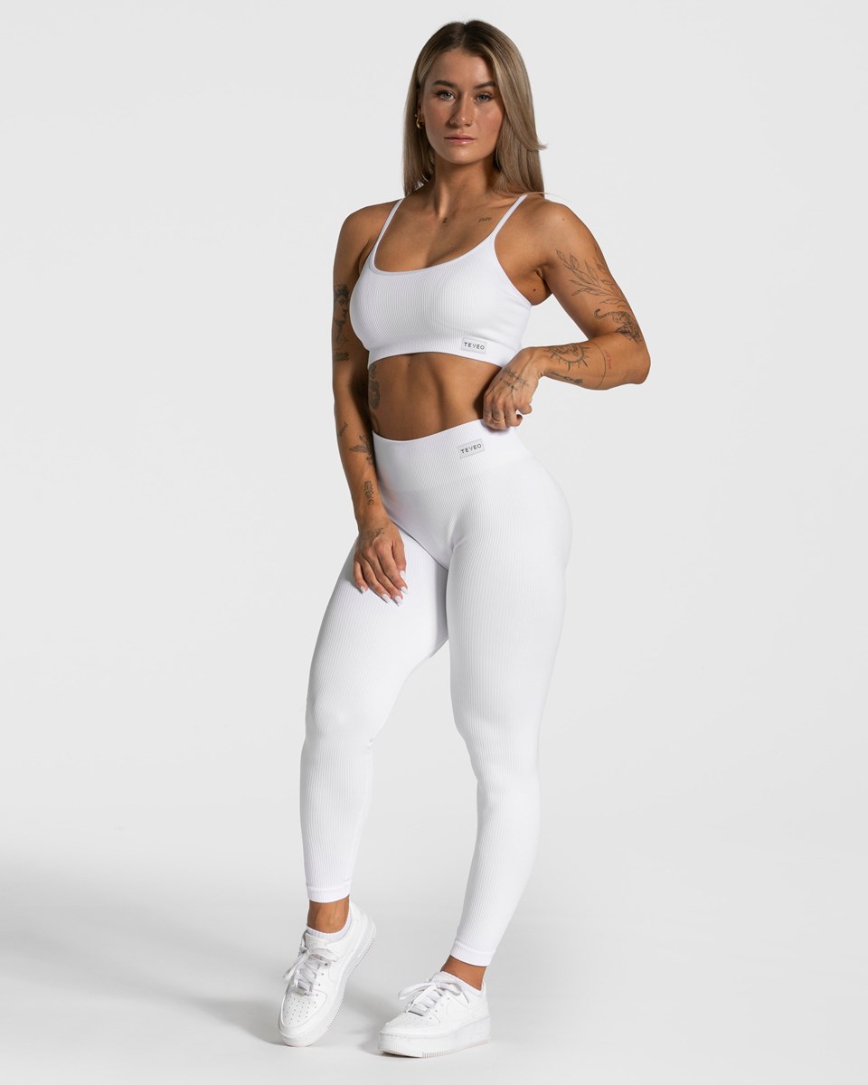 TEVEO Elegancki Scrunch Leggings Białe | 24307OJYB