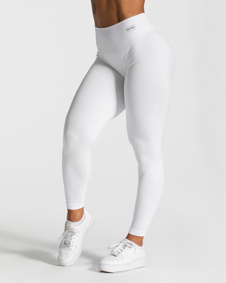 TEVEO Elegancki Scrunch Leggings Białe | 24307OJYB