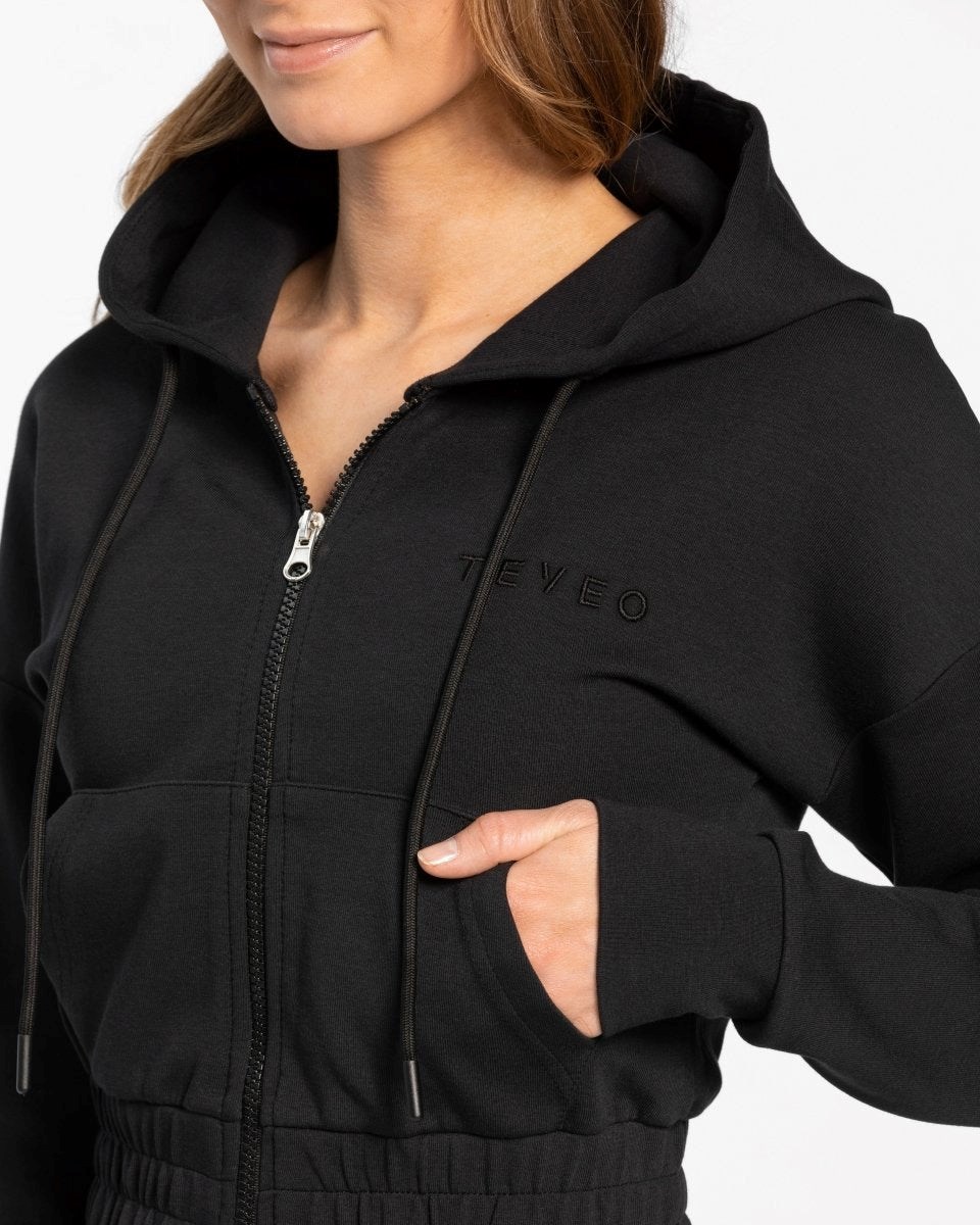 TEVEO Klasyczne Zip Hoodie Czarne | 19275VIMF