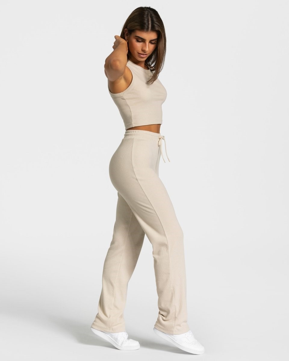 TEVEO Lounge Crop Top Beżowe | 87263OHTX