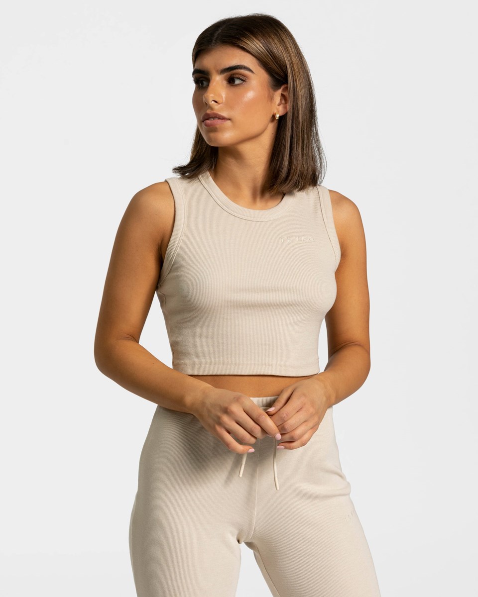 TEVEO Lounge Crop Top Beżowe | 87263OHTX