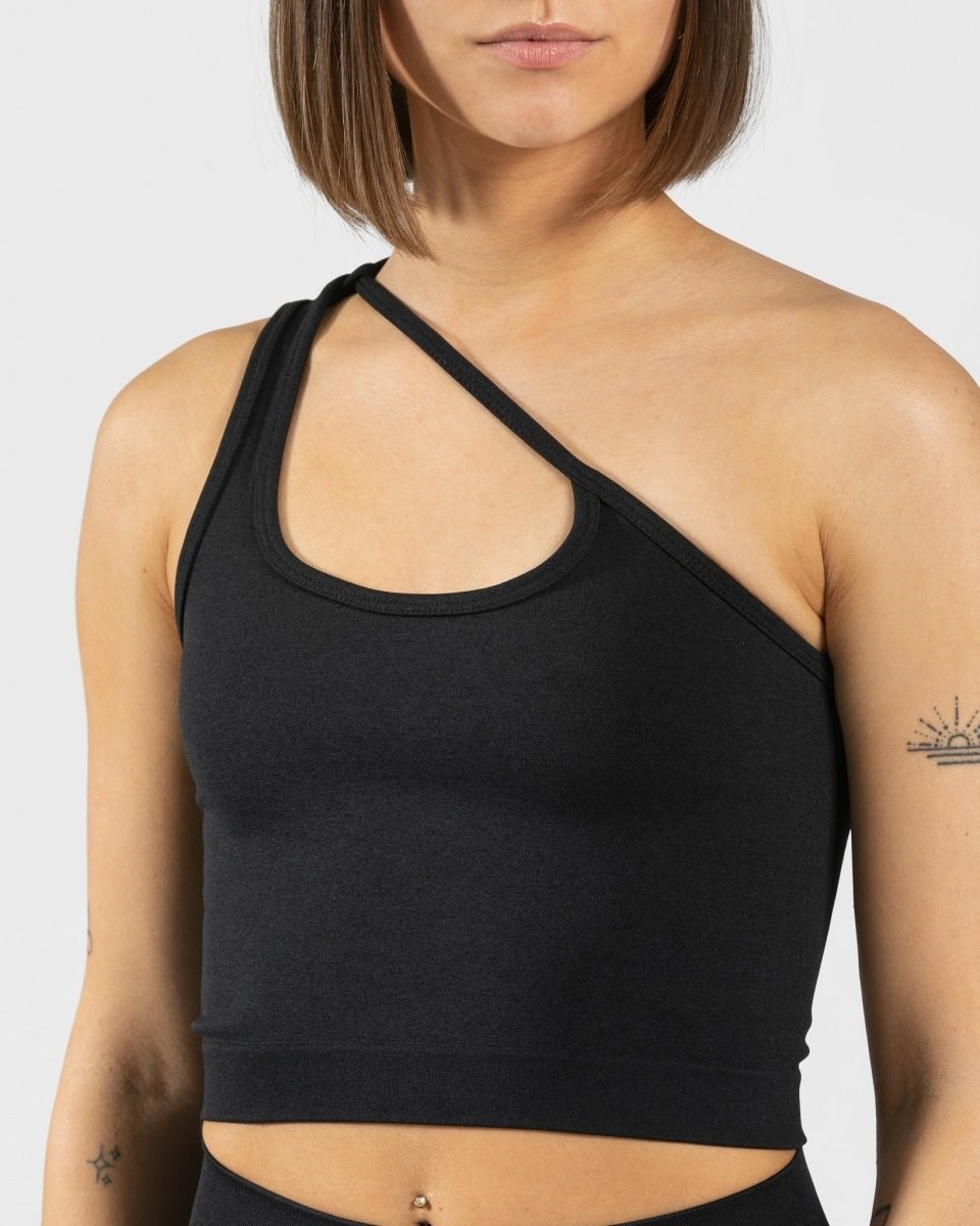 TEVEO Sassy One Shoulder Top Czarne | 38721FIGZ