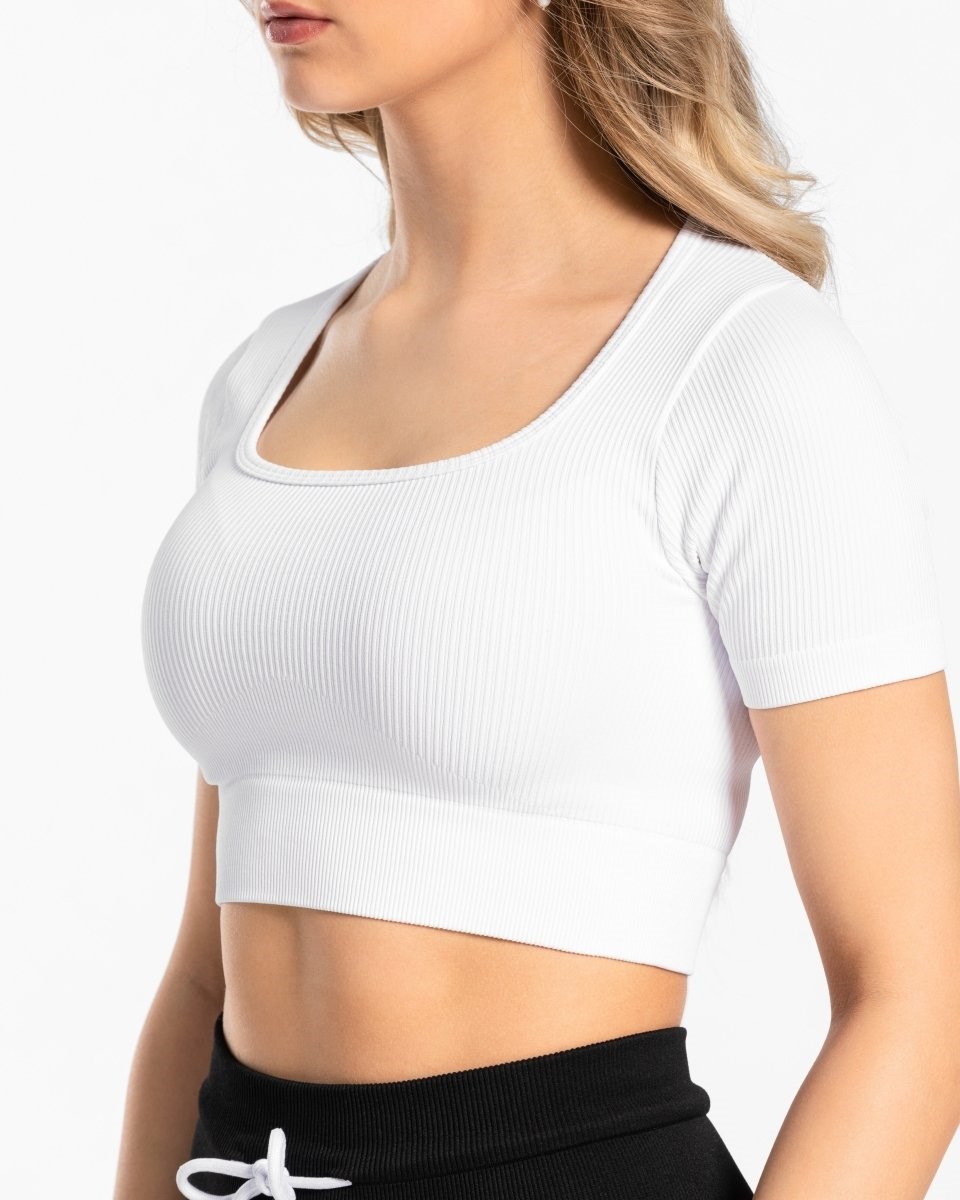 TEVEO Żebrowany Crop Top Białe | 43261IACN