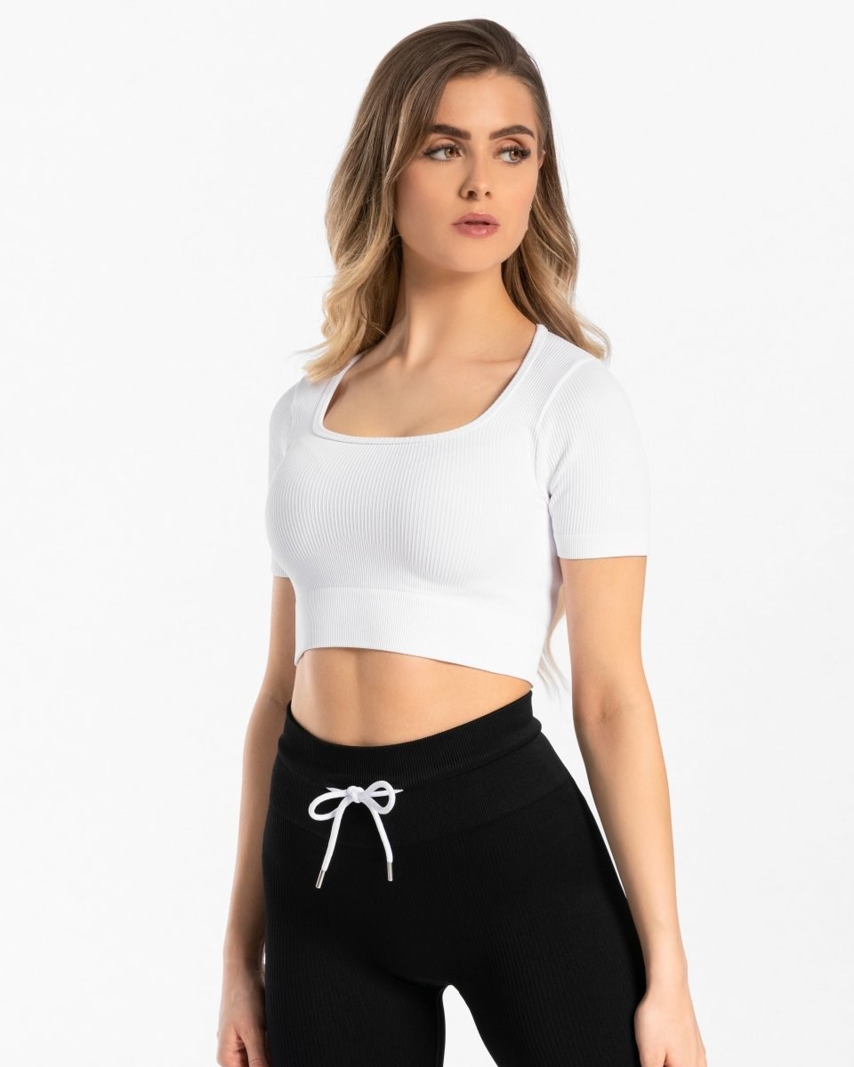 TEVEO Żebrowany Crop Top Białe | 43261IACN