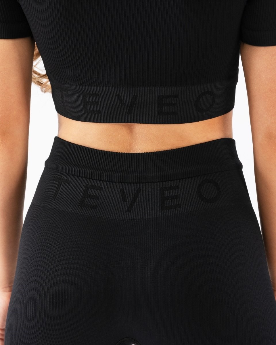 TEVEO Żebrowany Crop Top Czarne | 72609TIQF