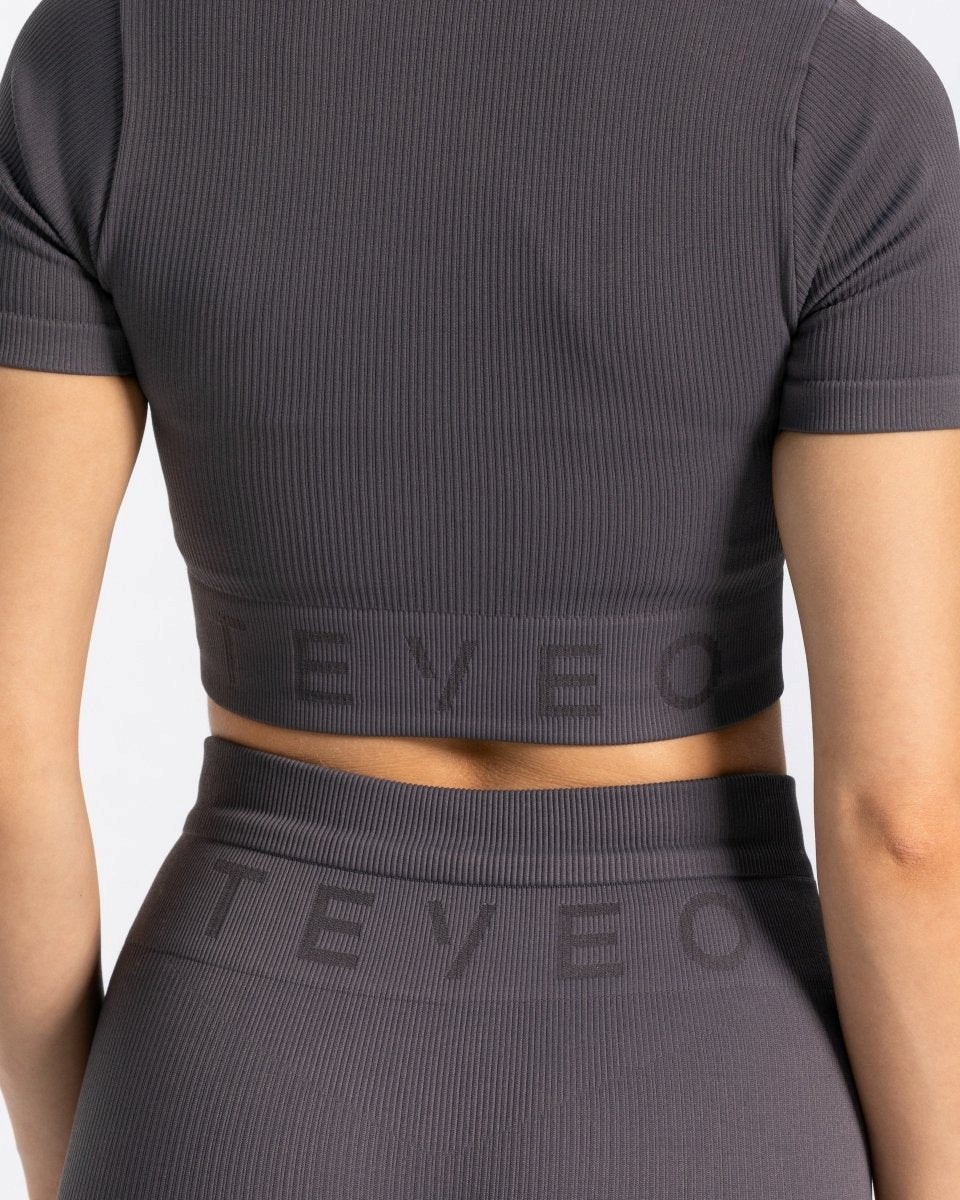 TEVEO Żebrowany Crop Top Gray | 64983JLNF