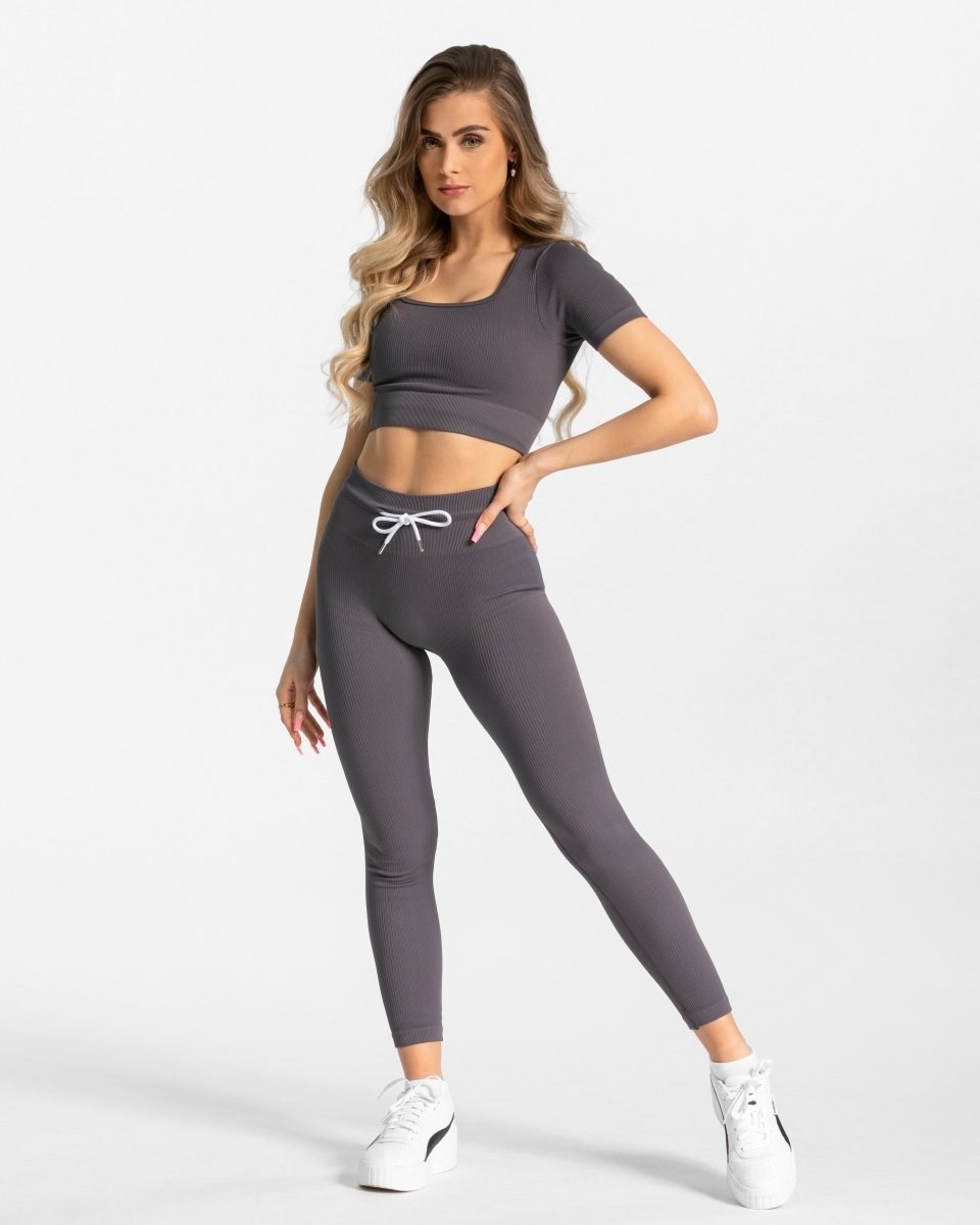 TEVEO Żebrowany Crop Top Gray | 64983JLNF