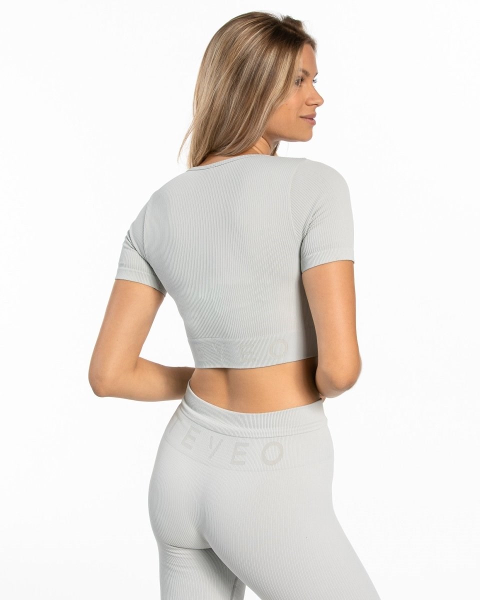 TEVEO Żebrowany Crop Top Głęboka Szare | 51697DQFG