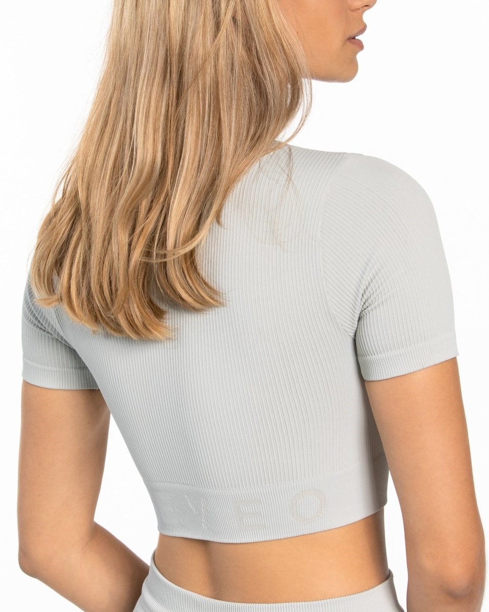 TEVEO Żebrowany Crop Top Głęboka Szare | 51697DQFG