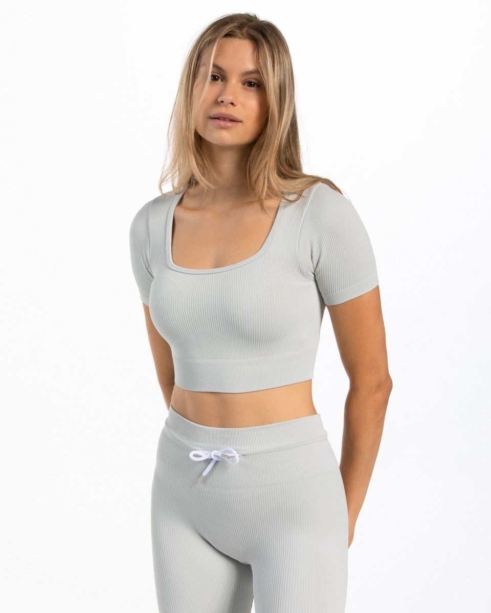 TEVEO Żebrowany Crop Top Głęboka Szare | 51697DQFG