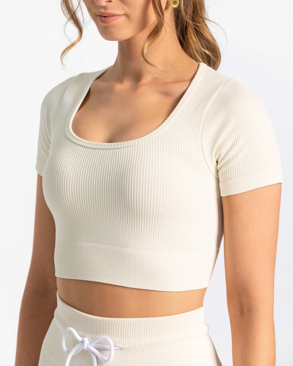 TEVEO Żebrowany Crop Top Ivory | 18395ONAD