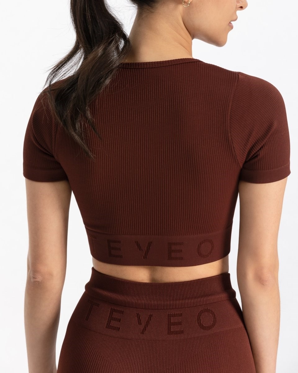 TEVEO Żebrowany Crop Top Mahagoni | 26195PTVK