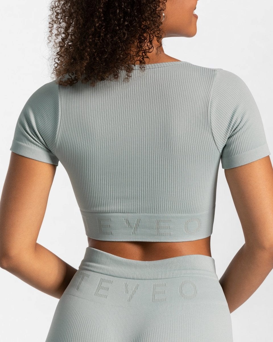 TEVEO Żebrowany Crop Top Niebieskie | 08397DHEO