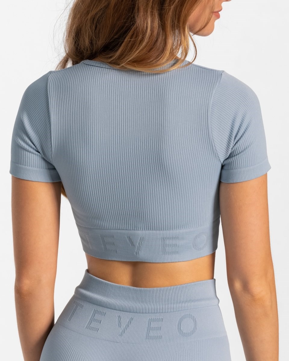 TEVEO Żebrowany Crop Top Niebieskie | 65172UYLH