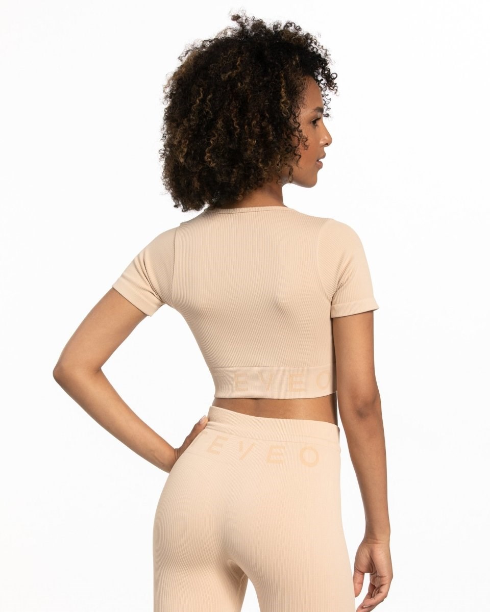 TEVEO Żebrowany Crop Top Nude | 24790VDTK