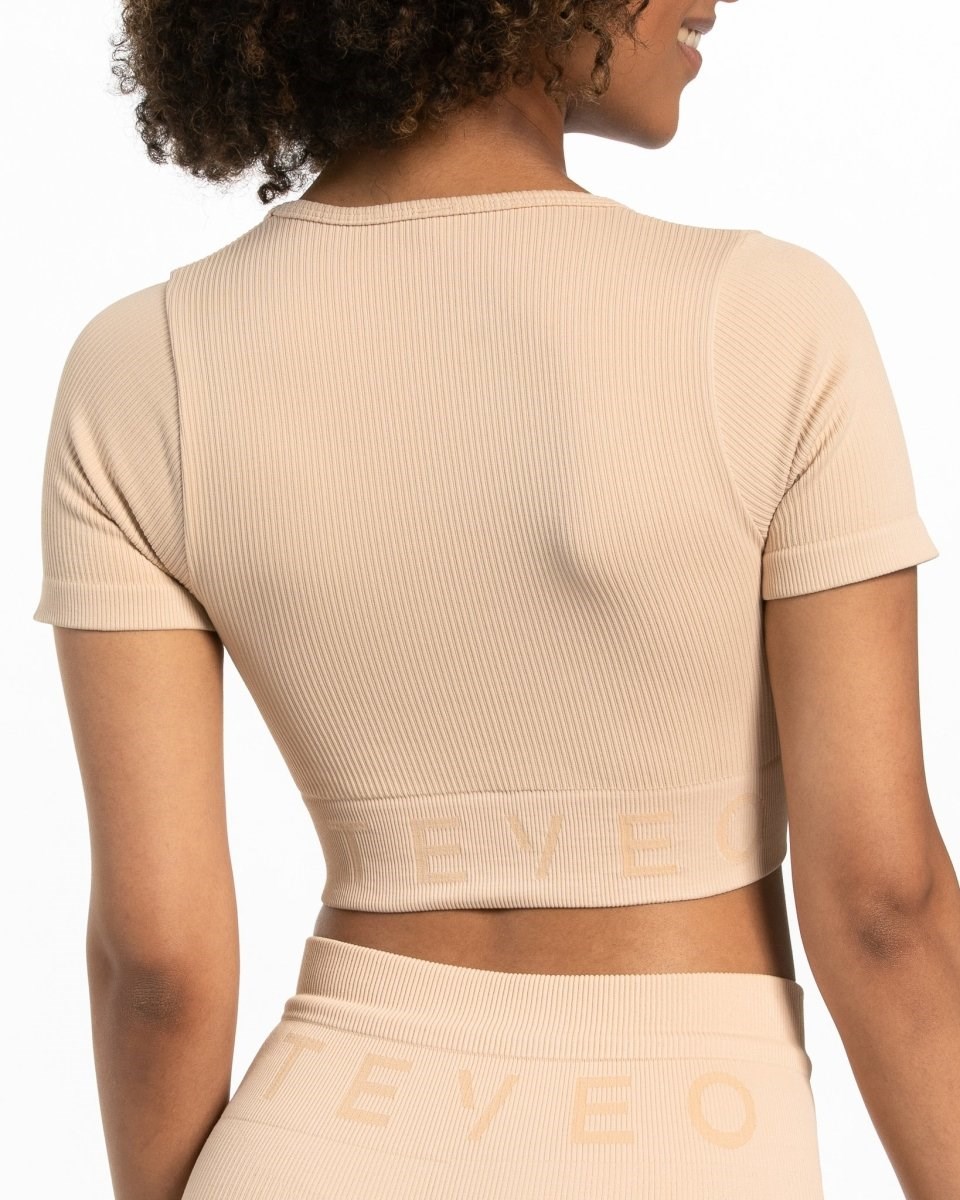 TEVEO Żebrowany Crop Top Nude | 24790VDTK