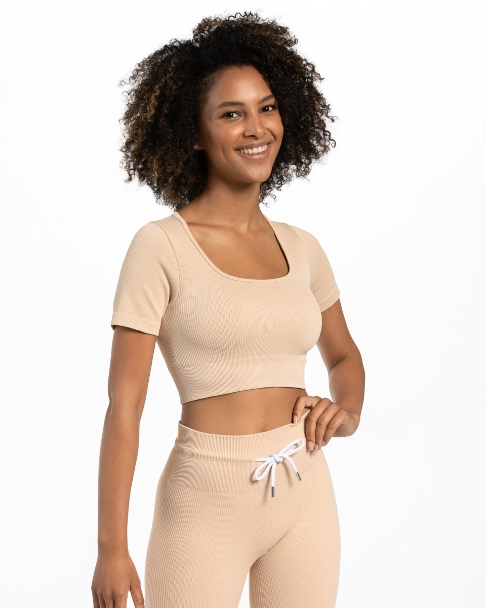 TEVEO Żebrowany Crop Top Nude | 24790VDTK