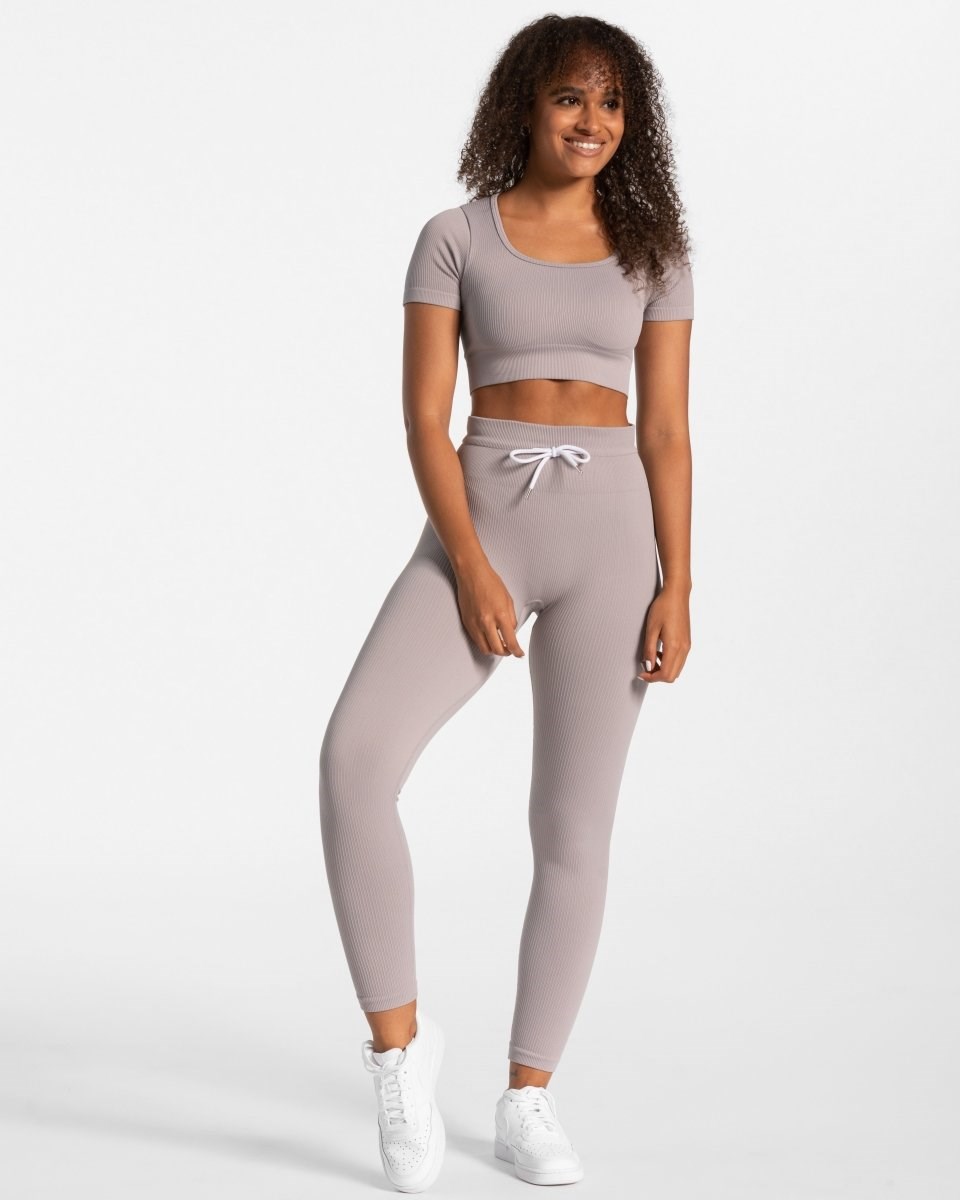 TEVEO Żebrowany Crop Top Stone | 70823NEOH