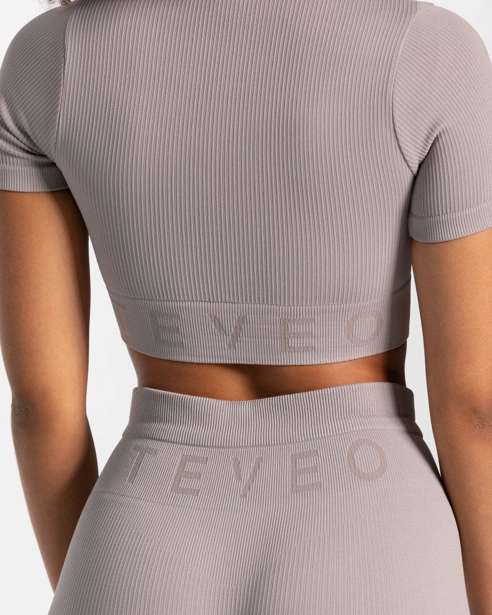 TEVEO Żebrowany Crop Top Stone | 70823NEOH