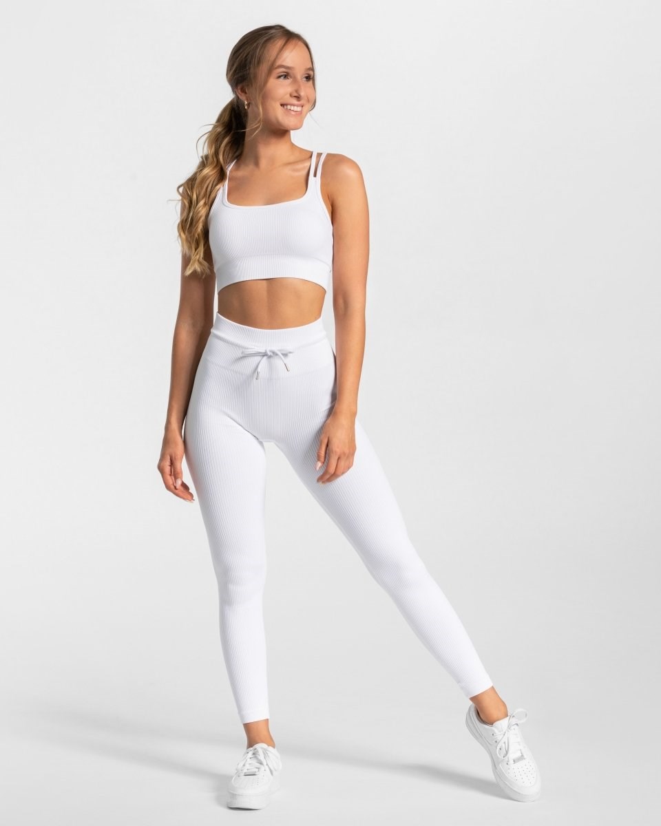 TEVEO Żebrowany Leggings Białe | 12497SOCV