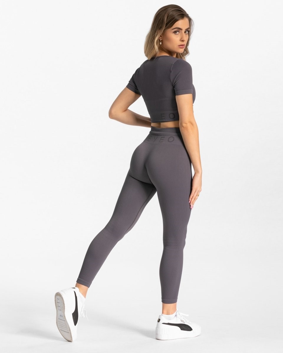 TEVEO Żebrowany Leggings Gray | 83516AYFZ