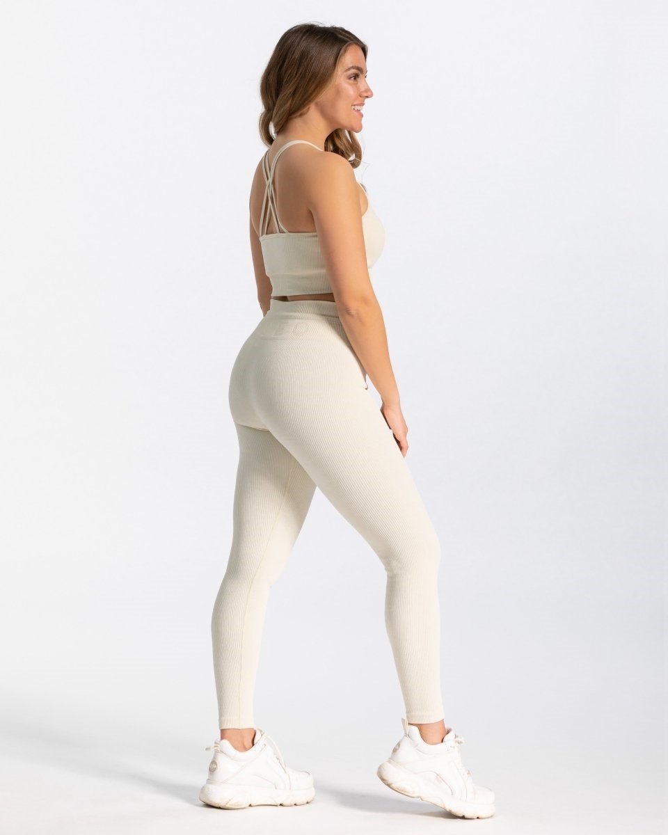 TEVEO Żebrowany Leggings Ivory | 23851ESPM