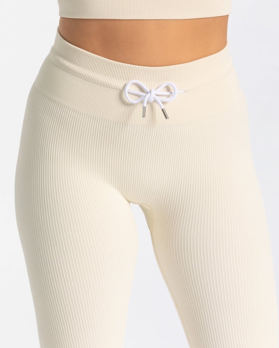 TEVEO Żebrowany Leggings Ivory | 23851ESPM