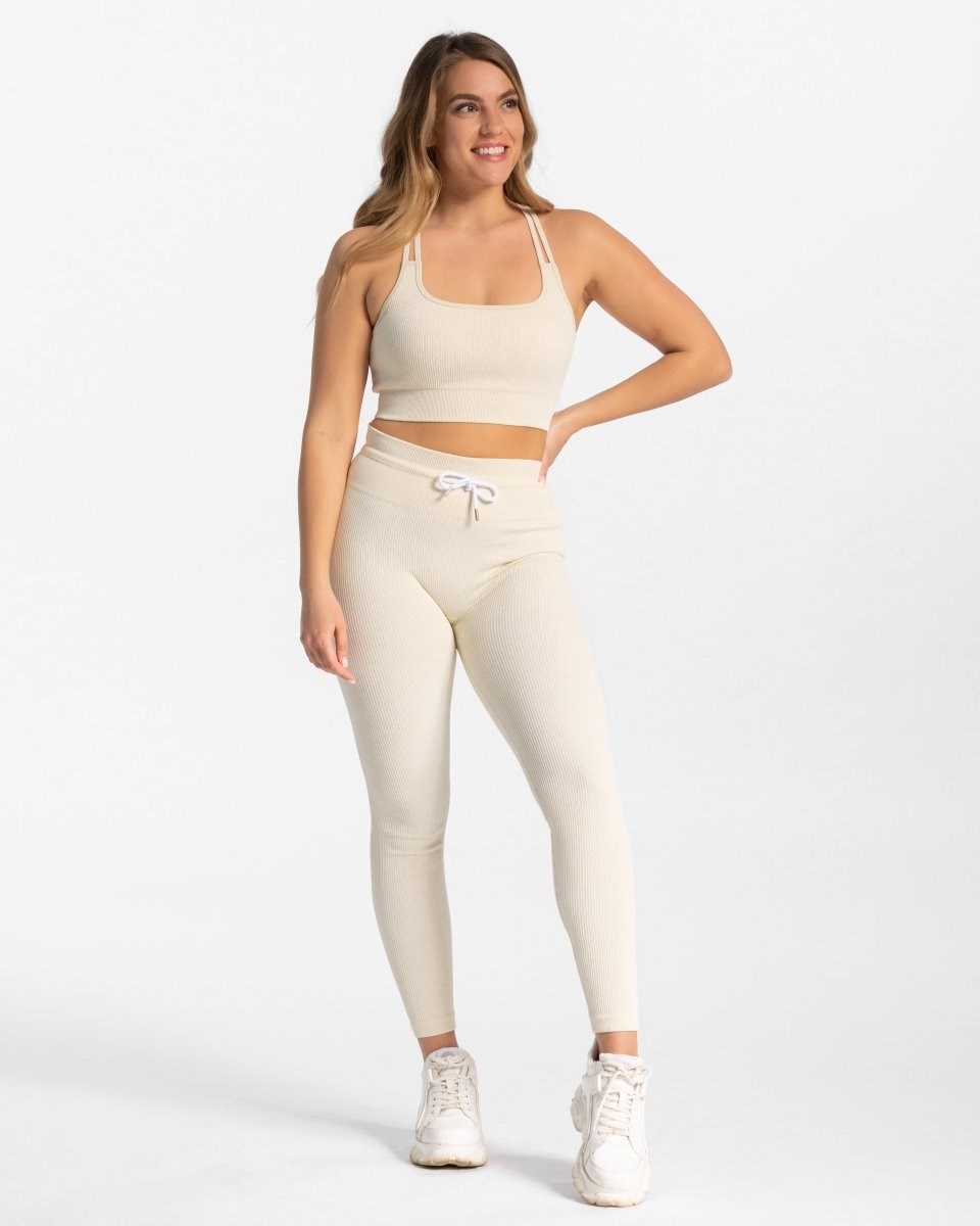 TEVEO Żebrowany Leggings Ivory | 23851ESPM