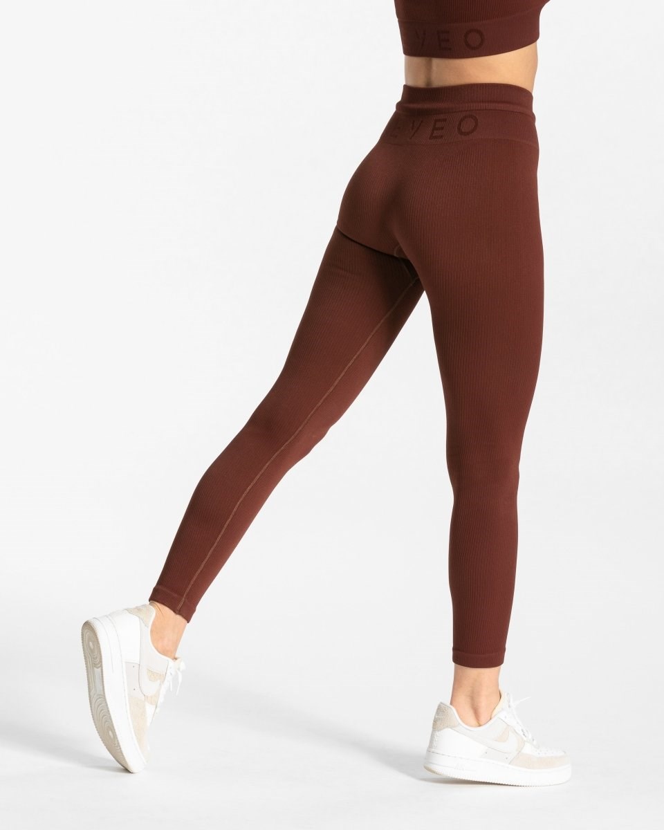 TEVEO Żebrowany Leggings Mahagoni | 21457NQKW