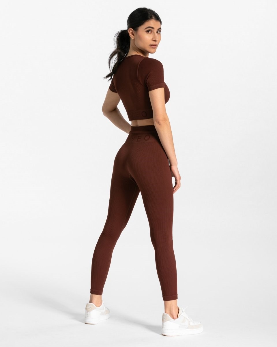 TEVEO Żebrowany Leggings Mahagoni | 21457NQKW