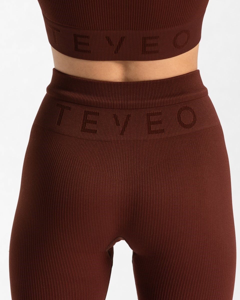 TEVEO Żebrowany Leggings Mahagoni | 21457NQKW